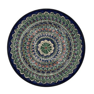 Piatto tradizionale Lagan dell'Uzbekistan, 37 cm. Ceramica Rishtan "Mehrob" fatta a mano. Perle di ceramica asiatica.