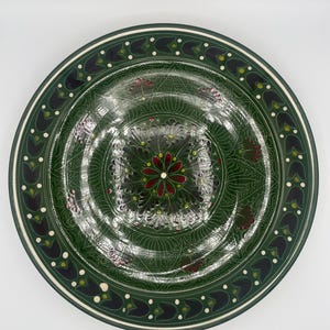 Lagan in ceramica uzbeka fatta a mano: piatto in ceramica Rishtan, piastrella Tilma verde, 14,5"