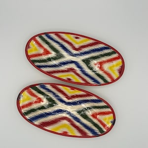 Piatto ovale in ceramica uzbeka – Piastrella Adras Ikat, Piatto da portata per pesce aringa
