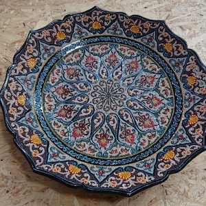 42cm 3D Pattern HUGE Ceramic Plate from Uzbekistan. Nature Inspired Platter for Snacks & Fruits. Central Asian Uzbek Housewarming Ceramics