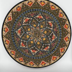 Piatto in ceramica uzbeka fatto a mano: 16,5''/42 cm. Piatto da portata decorativo