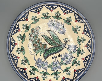 Handmade Uzbek Ceramic Plate: "Peacock" Oriental Pottery (29cm/11.4'')
