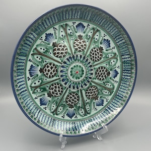 Handmade Uzbek Ceramic Plate: Pine Cone Design, Central Asian Lagan (29cm/11.4'') image 3