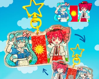 mesmerizer hatsune miku/kasane teto double sided epoxy holographic keychain