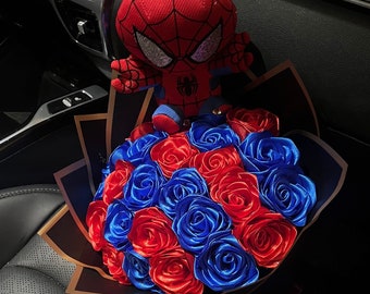 25ct Red and Blue Roses Spiderman Theme - with  Spiderman Plushie