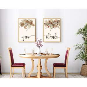 Thanksgiving Wall Art Set | Give Thanks | Acorns and Pine Cone Fall Decor