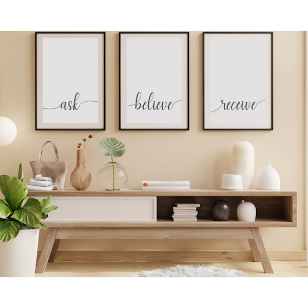 Inspirational Wall Art Set | Ask, Believe, Receive | "The Secret" Inspired Wall Decor