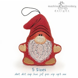 May include: Red felt gnome ornament with a white beard and a gold heart on each hand. The gnome is wearing a red hat with a white trim. The ornament has a loop for hanging. 5 Sizes: .dat .dst .exp .hus .jef .pes .vip .vp3 .xxx