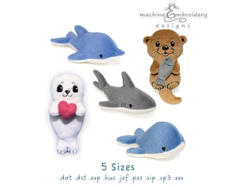 Bundle Sea World Plush Toy Machine Embroidery Designs - bag charm, keychain - DIY ITH Toy – 3D – One Hooping - 5 Sizes