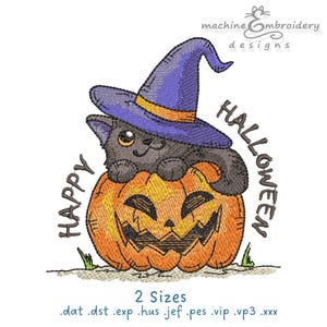Black Cat on Pumpkin Machine Embroidery design, Halloween Pumpkin, Halloween Black Cat Design, Instant Download, Digital File