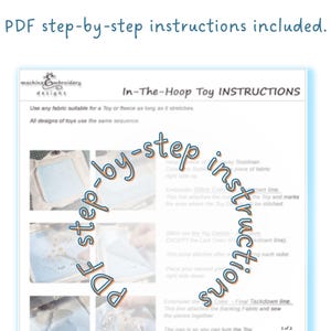 May include: A page of instructions for making an in-the-hoop toy. The instructions are written in English and include a photo of a partially completed toy. The text on the page reads "In-The-Hoop Toy INSTRUCTIONS".