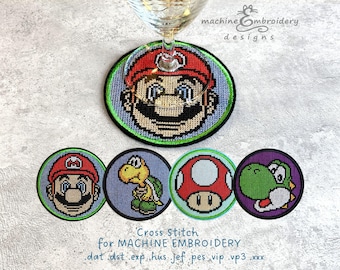 Coasters Games Characters Machine Embroidery Design - DIY ITH Coasters - 4 designs.
