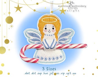 Christmas Candy Cane Holder Angel Machine Embroidery Design - DIY ITH Holder - 3 Sizes