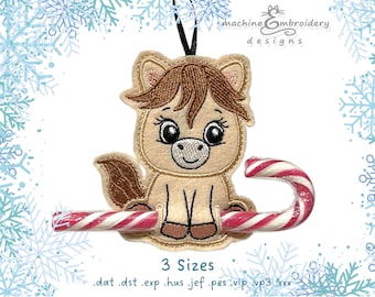 Christmas Candy Cane Holder Horse Machine Embroidery Design - DIY ITH Holder - 3 Sizes