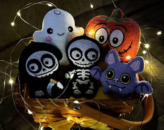 Bundle Halloween Plush Toy Machine Embroidery Designs, Grim Reaper, Bat, Ghost, Pumpkin, Skeleton (Instant Download)