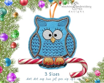 Christmas Candy Cane Owl Holder Machine Embroidery Design – ITH Toy (Digital Download)
