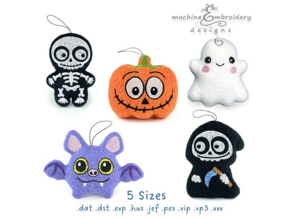 Bundle Halloween ITH Toy Machine Embroidery Designs, Grim Reaper, Bat, Ghost, Pumpkin, Skeleton (Instant Download)