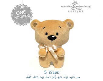 Bear Plush Toy Machine Embroidery Design - DIY ITH Toy – 3D – One Hooping - 5 Sizes