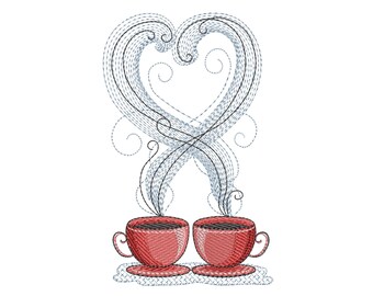 Cups for lovers Machine Embroidery design, Instant Download, Valentine's Day Embroidery
