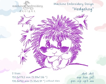 Hedgehog Machine Embroidery Design, Doodle Style (Digital Download)