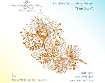 Peacock Feather Machine Embroidery Design, Digital File, Bird Feather, Instant Download