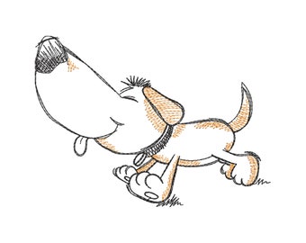 Dog Embroidery Design, Doodle Style Animal Pattern (Instant Download)
