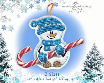 Christmas Candy Cane Holder Snowman Machine Embroidery Design - DIY ITH Holder - 3 Sizes