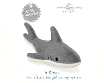 Shark plush toy machine embroidery design - DIY ITH Toy - 3D – One Hooping - 5 Sizes