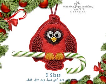 Christmas Candy Cane Holder Cardinal Machine Embroidery Design - DIY ITH Holder - 3 Sizes