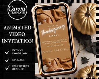Animierte Thanksgiving Einladung Digital Download Dinner Party Video Invite Thanksgiving Einladung Vorlage Sofortiger Download Einladungen