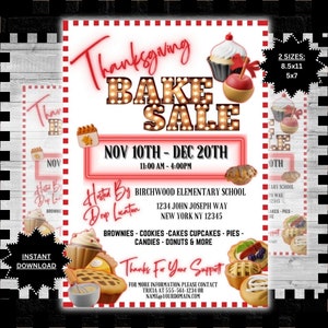 Editable Thanksgiving Fall Bake Sale Flyer Custom Fall Bake Sale Fundraiser Charity Event Invite Printable Template Instant Download #3DFY