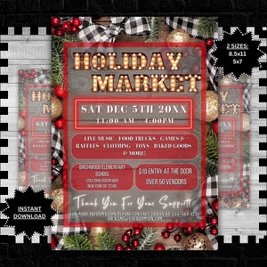 Editable Holiday Market Flyer Christmas Market Flyer Community Event Sign Printable Template Digital Print Instant Download #HM1