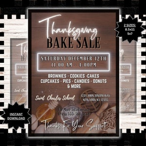 Editable Thanksgiving Fall Bake Sale Flyer Custom Fall Bake Sale Fundraiser Charity Event Invite Printable Template Instant Download #FLY1