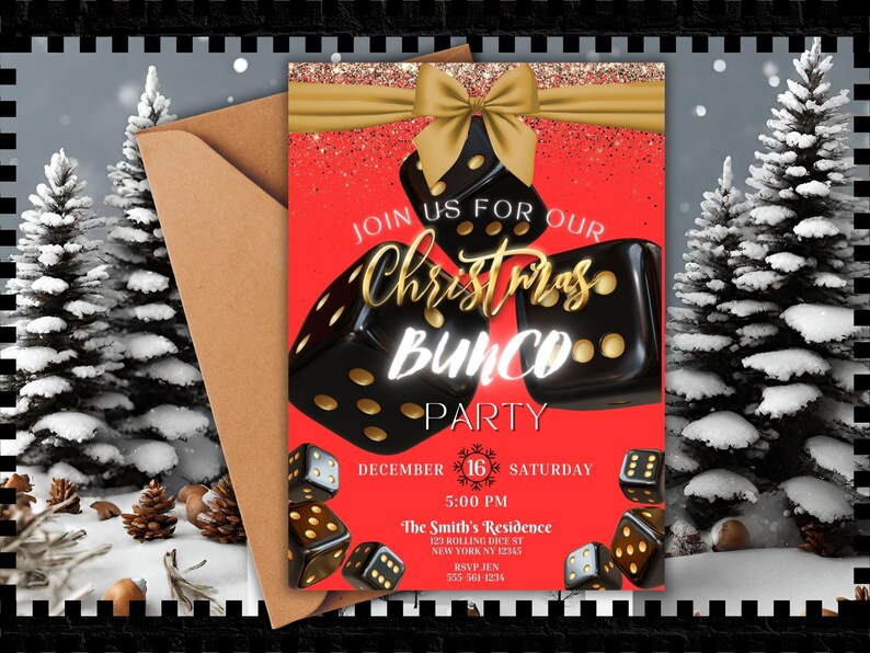 Christmas Bunco Invitation Template for Winter Game Night Invite for ...