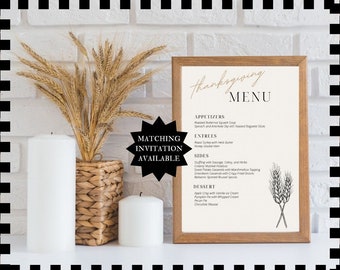 Editable Minimalistic Thanksgiving Menu Digital Download Customizable Template Friendsgiving Dinner Menu Printable Instant Download #THMIN