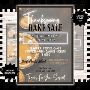 Editable Thanksgiving Fall Bake Sale Flyer Custom Fall Bake Sale Fundraiser Charity Event Invite Printable Template Instant Download #FLY1