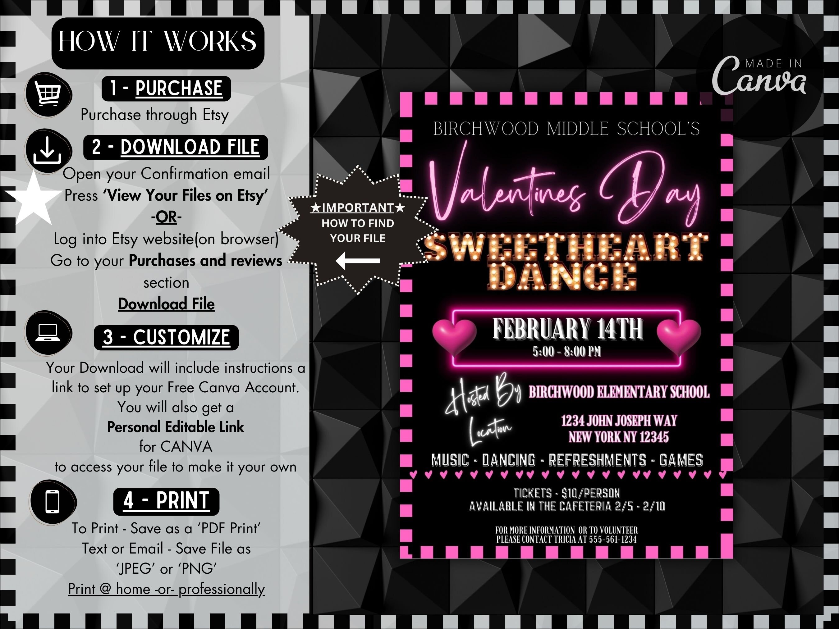 Editable Valentines Day Sweetheart Dance Flyer School Dance Flyer ...