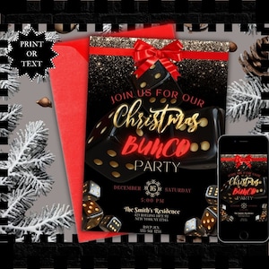 Christmas Bunco Invitation Template For Winter Game Night Invite For Bunco Party Digital Printable Invitation Instant Download Invite