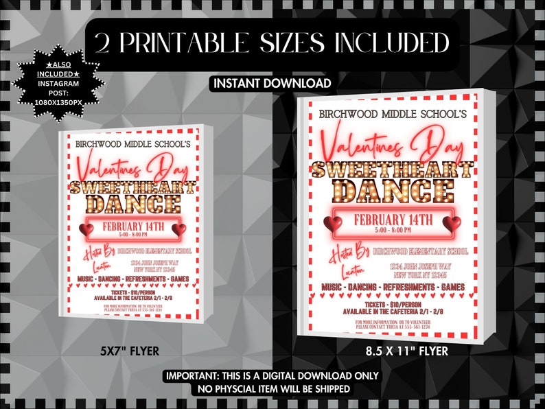 Editable Valentines Day Sweetheart Dance Flyer School Dance Flyer ...