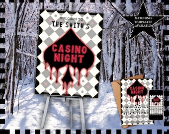 Editable Casino Party Welcome Sign for Welcome Table Event Sign Printable Template Digital Poster Instant Download #CC3