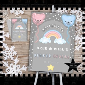 Editable Can Bearly Wait Gender Reveal Welcome Sign Teddy Bear Balloon He or She Digital Party Poster Printable Template Download #BW1