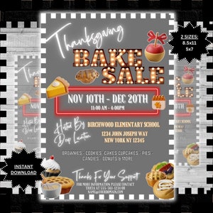 Editable Thanksgiving Fall Bake Sale Flyer Custom Fall Bake Sale Fundraiser Charity Event Invite Printable Template Instant Download #3DFY