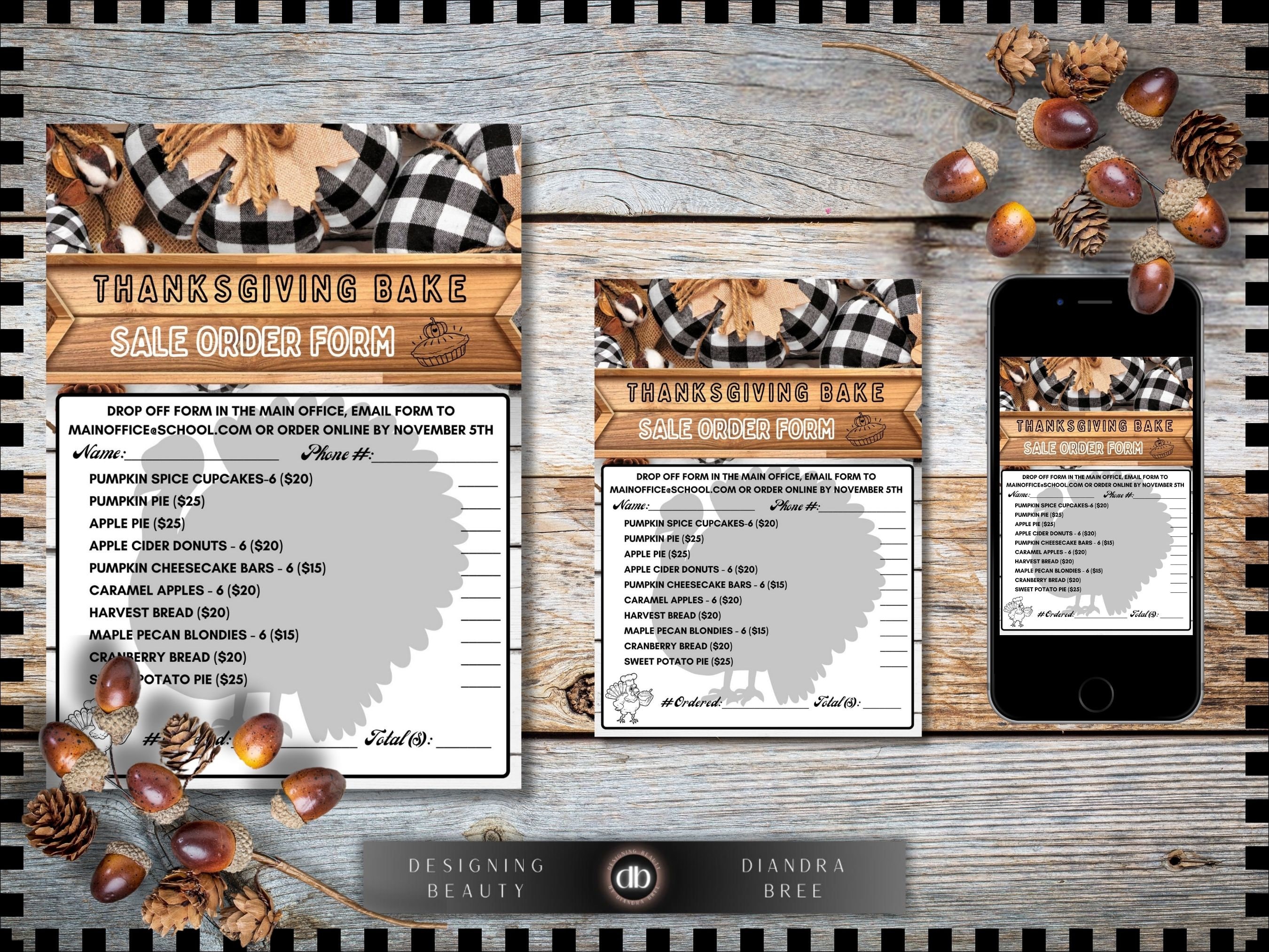 Editable Thanksgiving Bake Sale Order Form Flyer Template Printable ...