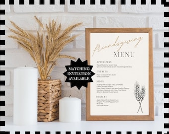Editable Minimalistic Friendsgiving Menu Customizable Template Thanksgiving Friends Dinner Menu Printable Digital Instant Download #THMIN