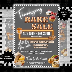 Editable Thanksgiving Fall Bake Sale Flyer Custom Fall Bake Sale Fundraiser Charity Event Invite Printable Template Instant Download #3DFY