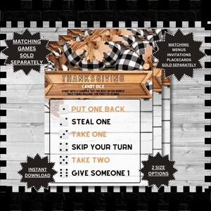 Thanksgiving Candy Dice Game Printable Ice Breaker Dice Game Friendsgiving Party Fall Table Decor Kids Classroom Activity #PLAIDPF