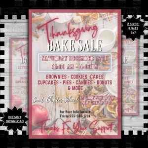Editable Thanksgiving Fall Bake Sale Flyer Custom Fall Bake Sale Fundraiser Charity Event Invite Printable Template Instant Download #FLY1