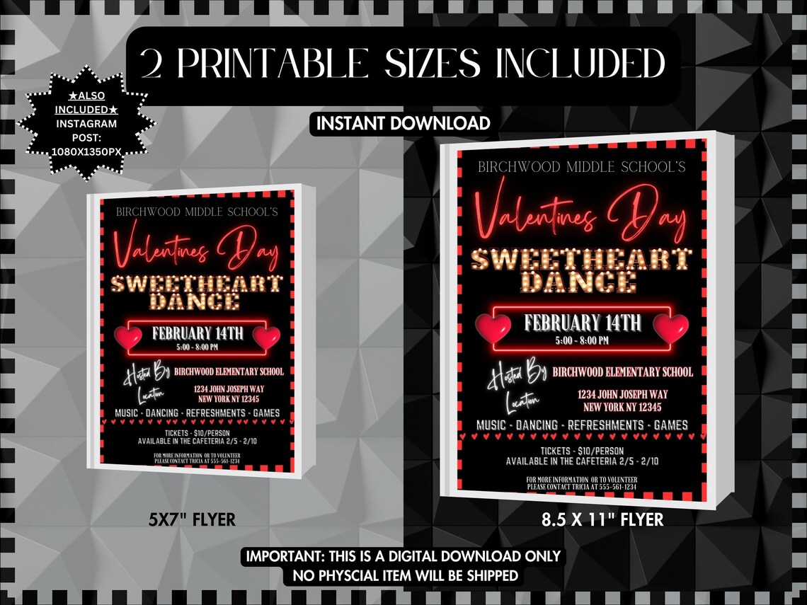 Editable Valentines Day Sweetheart Dance Flyer School Dance Flyer ...
