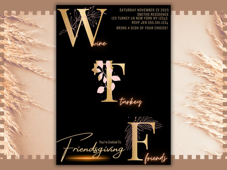 Friends Giving Letters WTF Friendsgiving Invitation for Friendsgiving Party Invitation ...