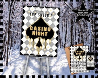 Editable Casino Party Welcome Sign for Welcome Table Event Sign Printable Template Digital Poster Instant Download #CC2